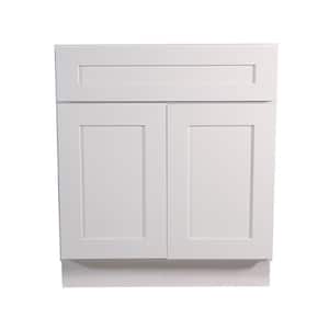 Brookings Plywood Assembled Shaker 27x34.5x24 in. 2-Door 1-Drawer Base Kitchen Cabinet in White