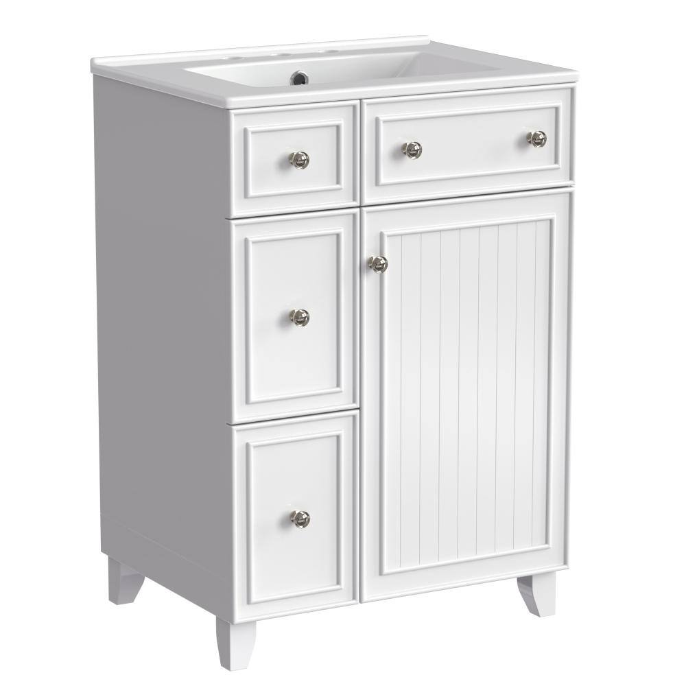 24 in. W x 18.3 in. D x 34.3 in. H Single Sink Bathroom Vanity in White with White Ceramic Top and Silver Hardware price history on PriceWatchPro