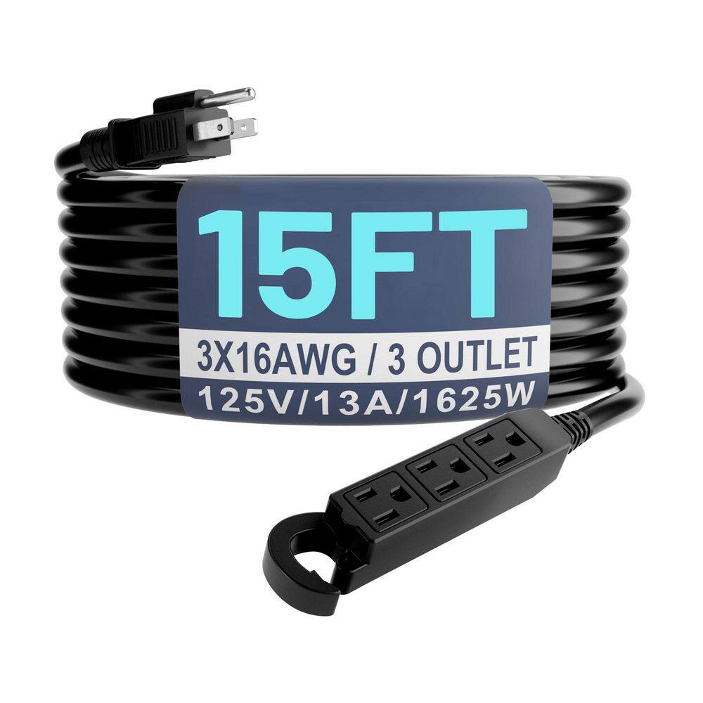 15 ft 16/3 Indoor / Outdoor Braided Extension Cord, 13A 1625W Indoor/Outdoor Braided with 3 Outlets, Black price history on PriceWatchPro
