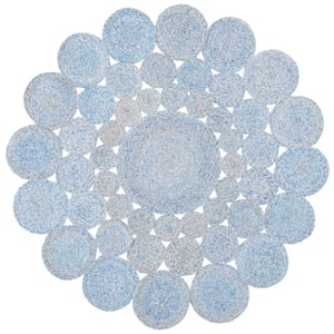 Cape Cod Blue Doormat 3 ft. x 3 ft. Braided Circles Round Area Rug