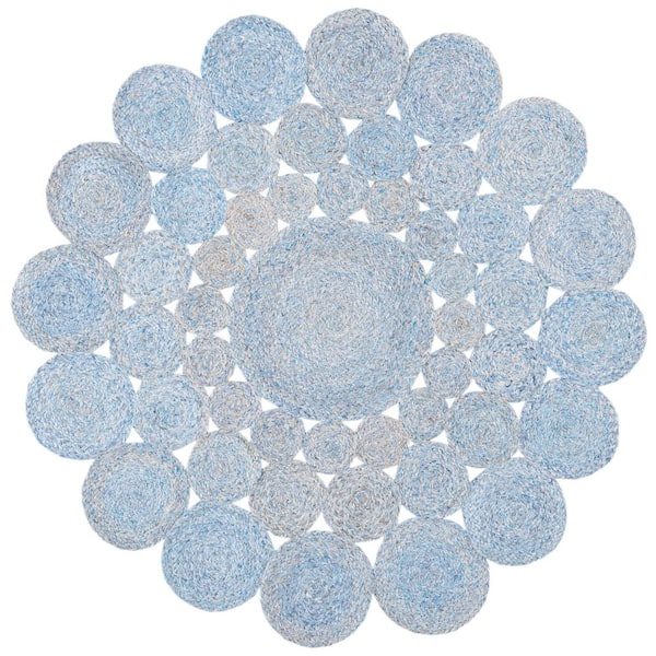 SAFAVIEH Cape Cod Blue Doormat 3 ft. x 3 ft. Braided Circles Round Area Rug