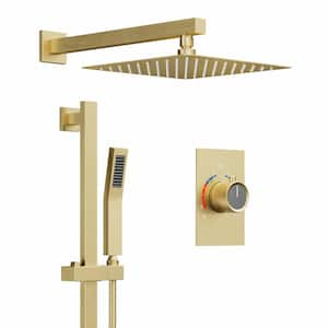 2-Spray Wall Mount Dual Shower Head and Handheld Shower with Easy to Install in Brushed Gold (Valve Included)