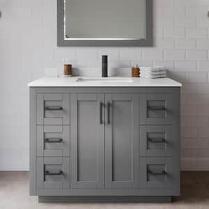 Miranda 42 in. W Single Bath Vanity in Dark Gray with Cultured Marble Vanity Top in Light-Vein Carrara with White Basin