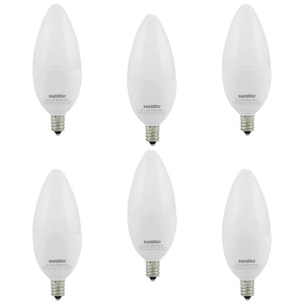 Sunlite 60-Watt Equivalent B11 Dimmable Candelabra E12 Base LED Light Bulb, Warm White 2700K (6-Pack)