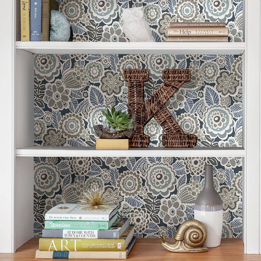 Dream On Navy Floral Peel and Stick Vinyl Wallpaper