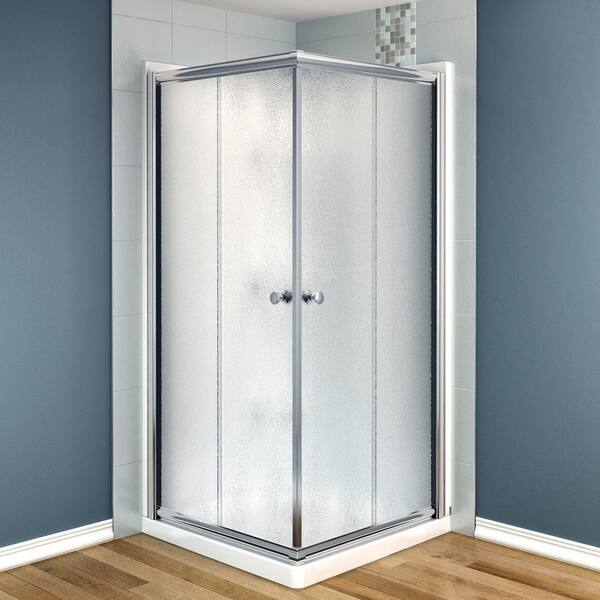 MAAX Centric 36 in. x 36 in. x 73 in. Corner Square Shower Kit in Chrome with Frosted Glass, Walls and Base in White