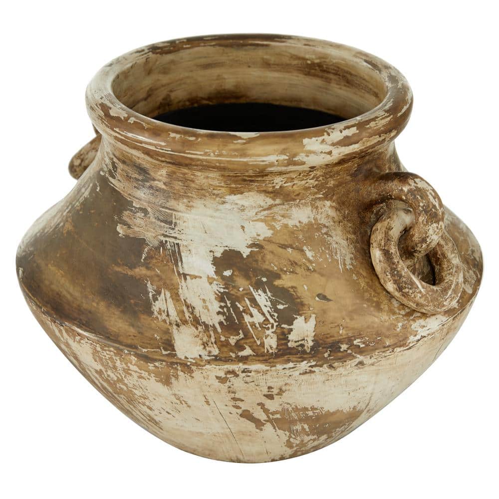 Beige Distressed Solid Amphora Ceramic Vase 13" x 13" x 10"