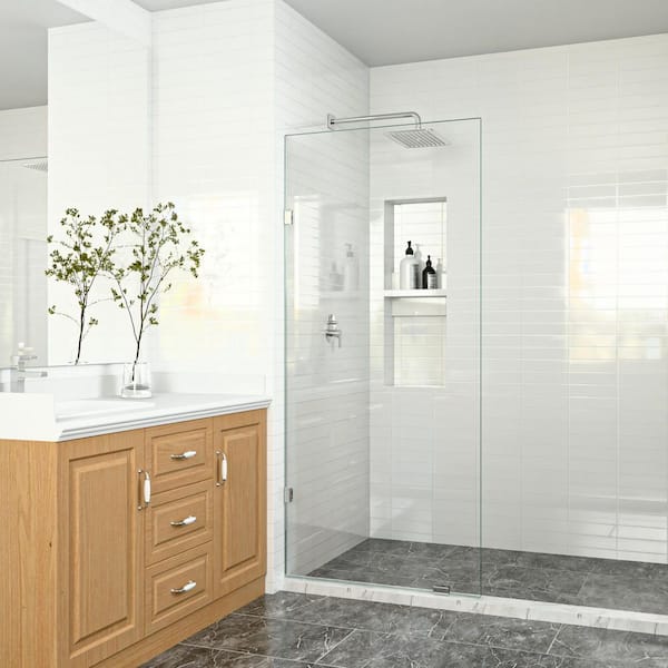 SHAAMA Linea 36 in. W x 78 in. H Frameless Fixed Single Panel Shower Screen Door in Chrome with 3/8 in. (10mm) Clear Glass