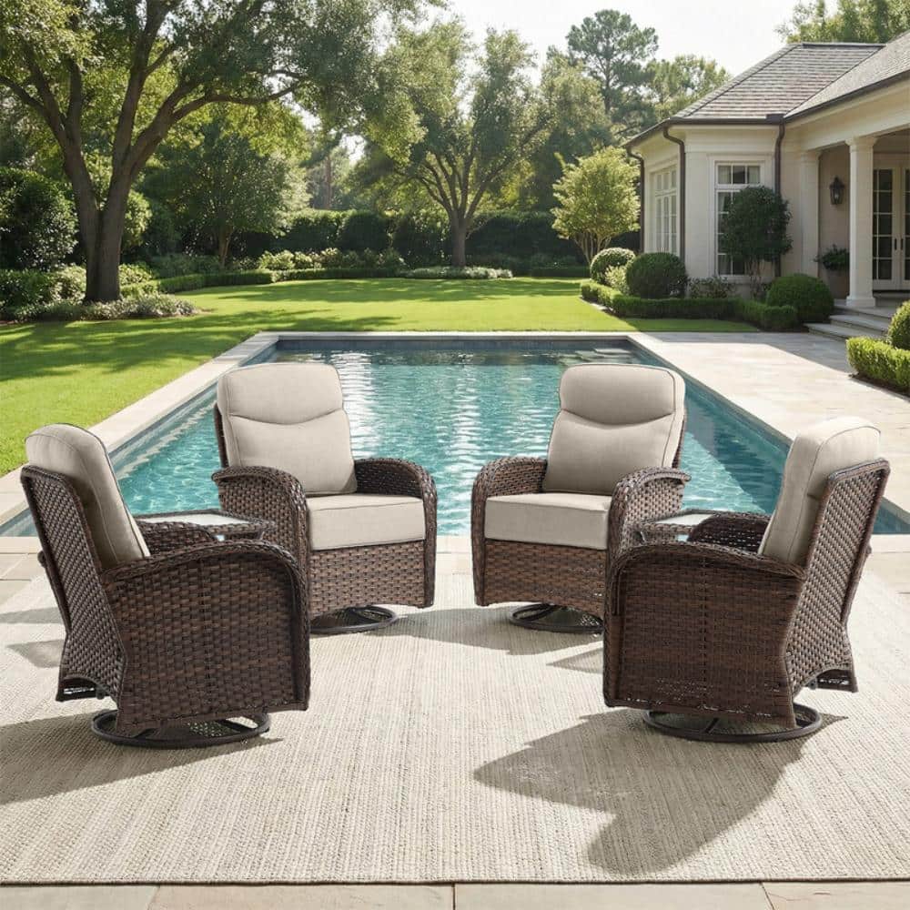 Rivieral 6-Piece Brown Wicker Swivel Glider Set Outdoor Rocking Chair with Side Table and 6 Inch Begie Cushions price history on PriceWatchPro