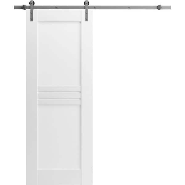 28 in. x 80 in. 1 Panel White Solid MDF Sliding Barn Door with Hardware Kit