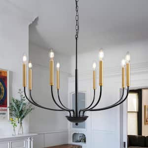 Modern Farmhouse 8-Light Traditional Chandelier Black and Gold Candle Style Chandelier for Living Room, Kitchen Island