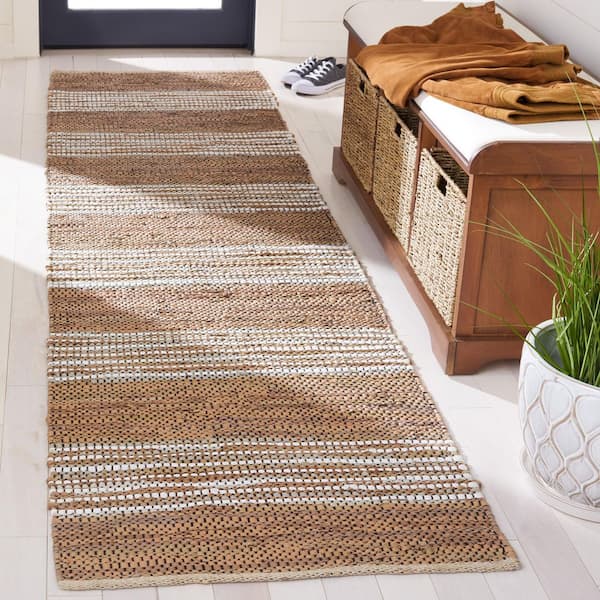 Vintage Leather 2 ft. x 9 ft. Light Brown/Ivory Distressed Striped Runner Rug
