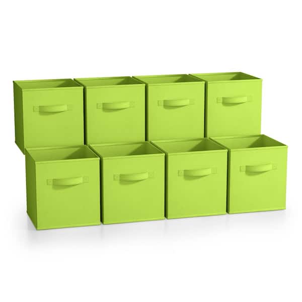 Sorbus Foldable Storage Cubes Handles Green 10.5 in. W x 11 in. H Fabric Decorative Basket Set of 8, Foldable Closet Organizers