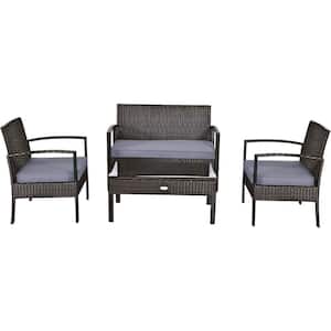 4-Piece Wicker Patio Conversation Set with Brown Cushions