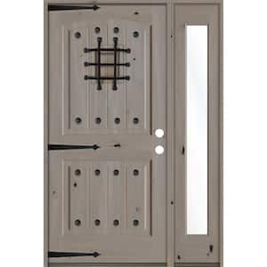 44 in. x 80 in. Mediterranean Knotty Alder Left-Hand/Inswing Clear Glass Grey Stain Wood Prehung Front Door w/RFSL