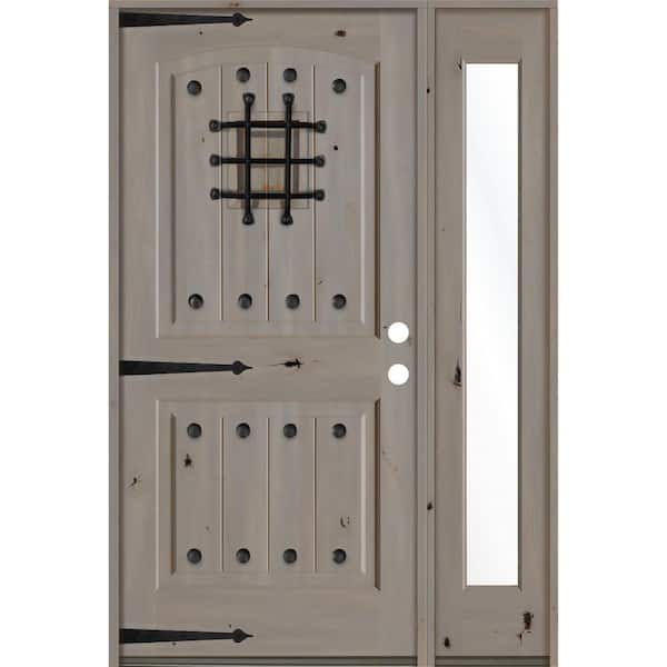 Krosswood Doors 46 in. x 80 in. Mediterranean Knotty Alder Left-Hand/Inswing Clear Glass Grey Stain Wood Prehung Front Door w/RFSL