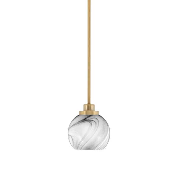 Unbranded Monroe 100-Watt 1-Light Brass Shaded Pendant Light Mini Pendant with Onyx Swirl Glass Shade, No bulb included