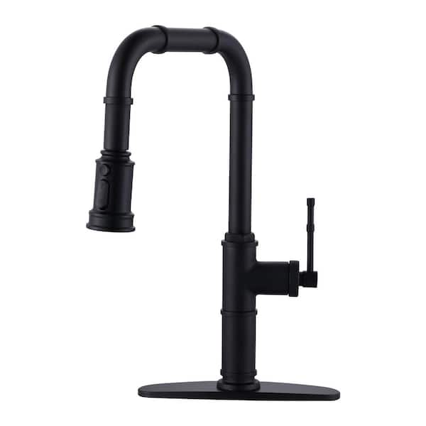 AVITAS Single Handle Pull Down Sprayer Kitchen Faucet with 3-Water Modes in Matte Black
