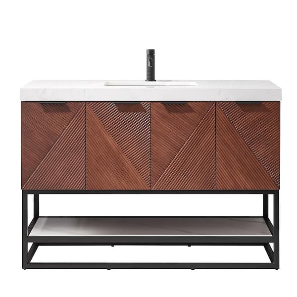 Mahon 48 in. W. x 22 in. D x 33.9 in. H Single Sink Bath Vanity in Walnut with White Grain Composite Stone Top