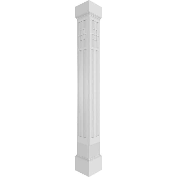 Ekena Millwork 9-5/8 in. x 9 ft. Square Non-Tapered San Antonio Mission Style Fretwork PVC Column Wrap Kit w/Mission Capital and Base