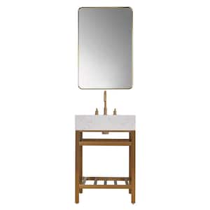 Merano 24 in. W x 22 in. D x 35 in. H Single Sink Bath Vanity in Brushed Gold with White Composite Stone Top and Mirror