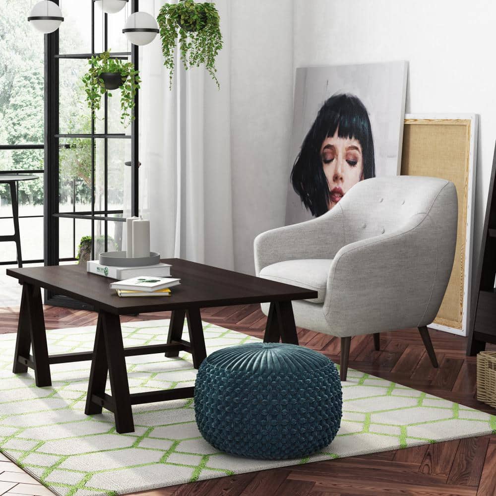 Teal Velvet Tufted Round Pouf Ottoman