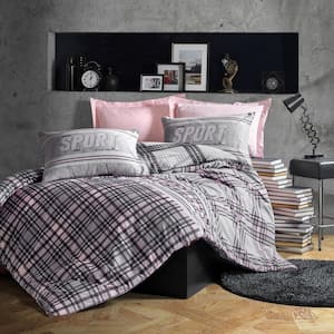 Sports in Blush Gray Cotton Duvet Cover Set Pink,Full Size Duvet Cover, 1-Duvet Cover, 1-Fitted Sheet and 2-Pillowcases