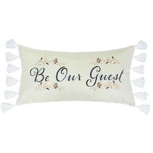 Isadora Cream Floral "Be Our Guest" Applique with Side Tassels 12 in. x 24 in. Throw Pillow