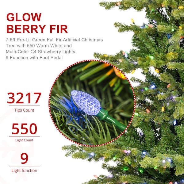 Glitzhome 7.5 ft. Prelit Green Full Fir Artificial Christmas Tree