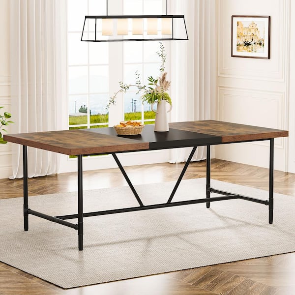 BYBLIGHT Roesler 71 in. Rectangle Brown Wood Dining Table for 6 People, Large Kitchen Dining Room Table Industrial Dinner Table