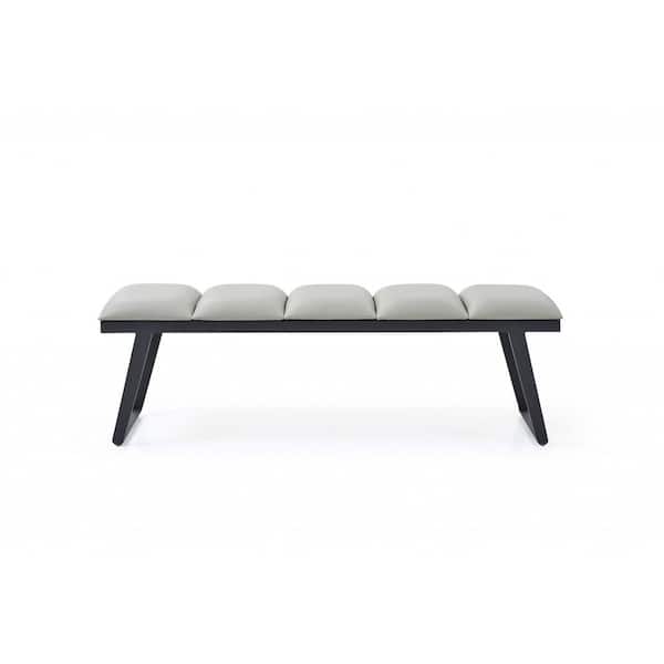 HomeRoots Amelia Light Gray 57 in. Faux Leather Bedroom Bench Backless Upholstered