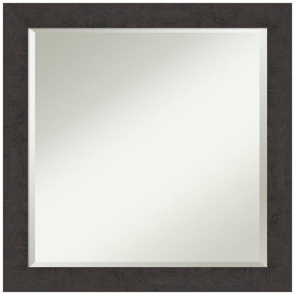 Rustic Plank Espresso Square Woodgrain Wall Mirror 23.38"