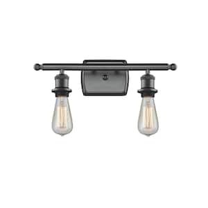 Bare Bulb 16 in. 2 Light Matte Black Vanity Light with No Shade
