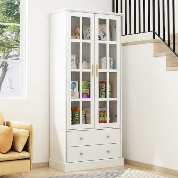 FUFU&GAGA White Wooden Storage Cabinet Cupboard with