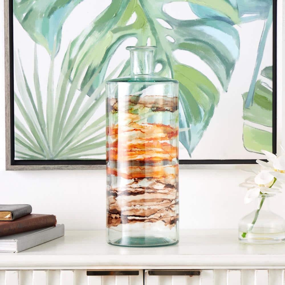 Clear Abstract Spanish Bottle Recycled Glass Decorative Vase with Swirled Colored Glass Bands price history on PriceWatchPro