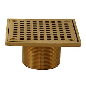 2 in. Brass Spud with 4 in. Square Strainer in Polished Brass for Shower/Floor Drains