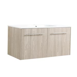 36 in. W x 18 in. D x 18 in. H Wall Mounted Floating Bath Vanity Cabinet with Sink Combo in White Oak