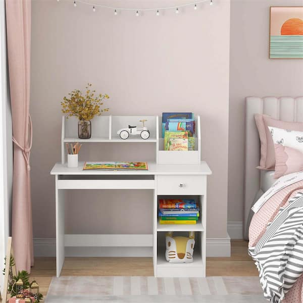 Costway Kids Study Desk Children Writing Table with Hutch