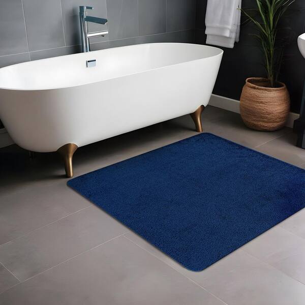 Silky Navy 3 ft. x 3 ft. Solid Plus Thick Pile Non Slip Easy Clean Non Shedding Modern Landing Mat Indoor Area Rug