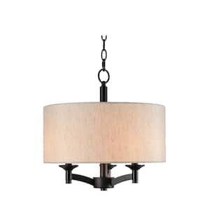 Rutherford 3-Light Bronze Pendant with Taupe Shade