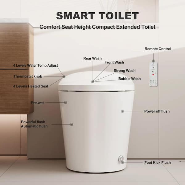 HOROW 1/1.27 GPF Automatic Dual Flush Heated Seat Deodorization Pre-Wet  Smart Toilet HR-T20
