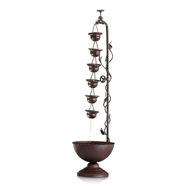 38 in. Tall Indoor/Outdoor Hanging 6-Cup Tiered Floor Water Fountain, Bronze