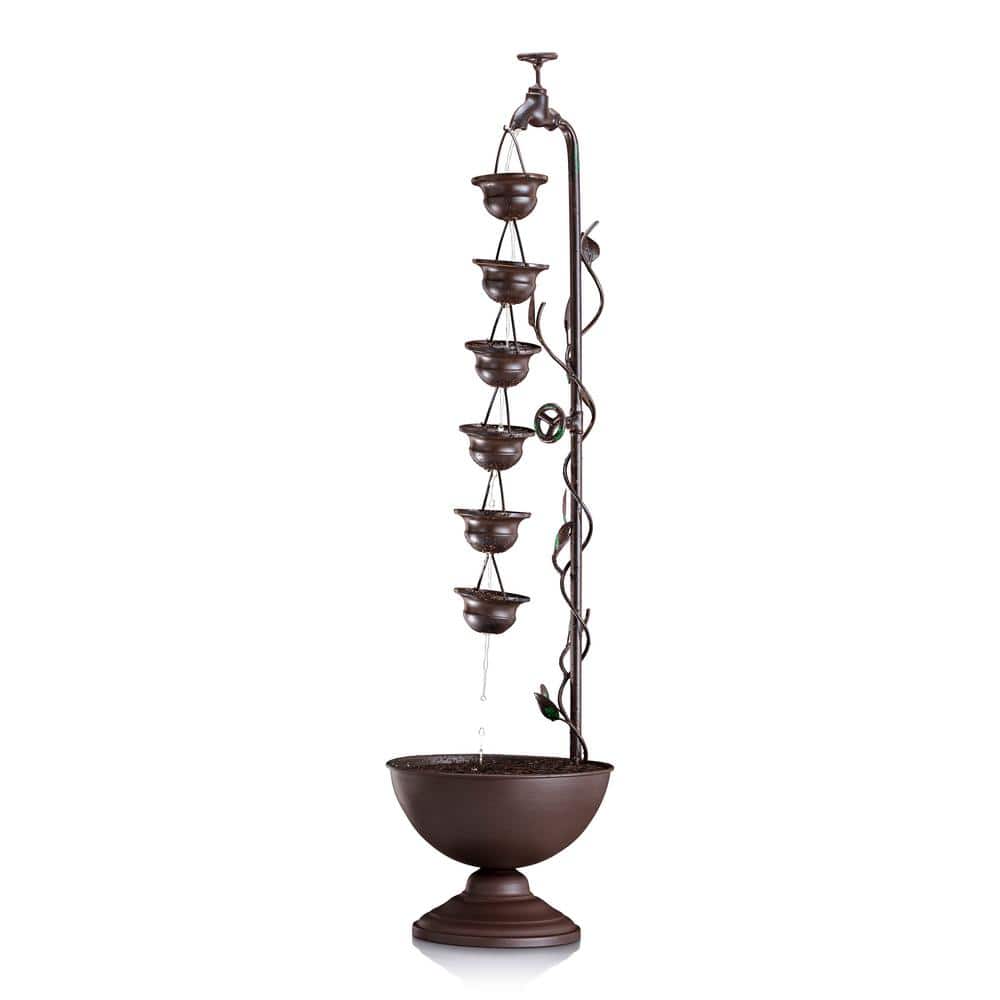 Bronze 6-Cup Tiered Outdoor Floor Fountain