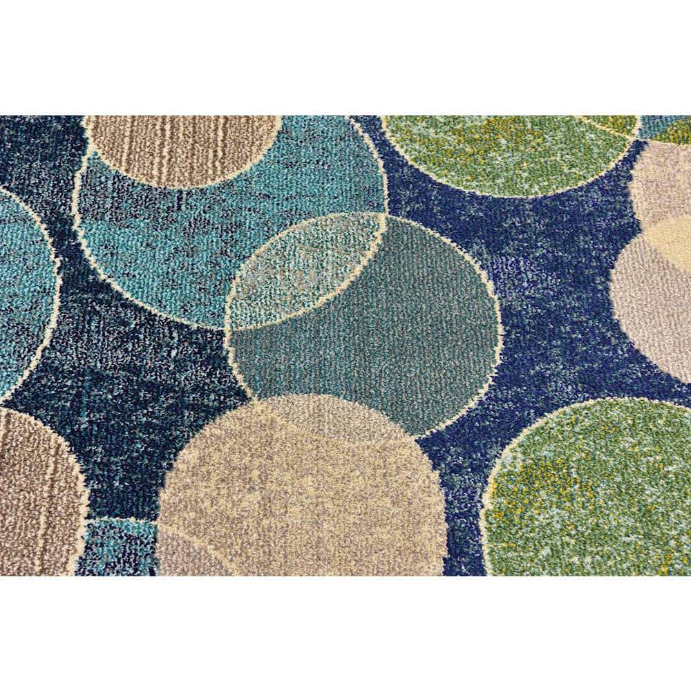 Navy Blue Abstract Synthetic 4' x 6' Stain-Resistant Rug