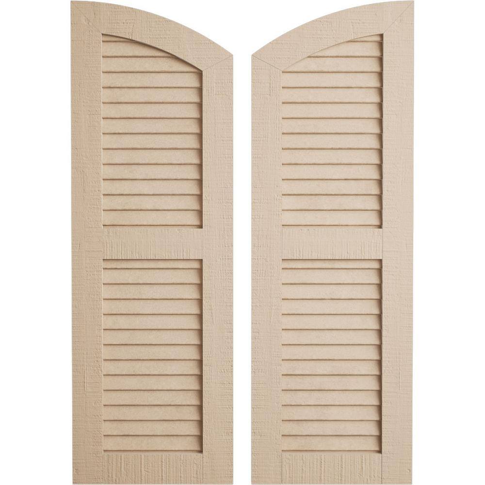15 in. x 26 in. Polyurethane Rough Cedar Two Equal Louver with Elliptical Top Faux Wood Shutters (Per Pair), Primed Tan price history on PriceWatchPro