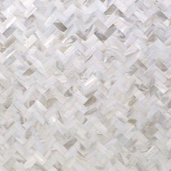 Lokahi White Herringbone 11.69 in. x 12.51 in. x 2 mm Pearl Shell Mosaic Tile