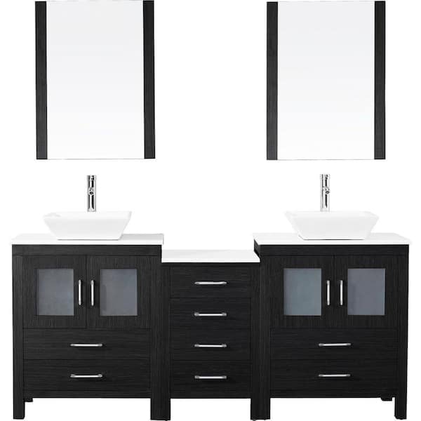Virtu USA Dior 74.8 in. W Bath Vanity in Zebra Gray with Stone Vanity Top in White with Square Basin and Mirror