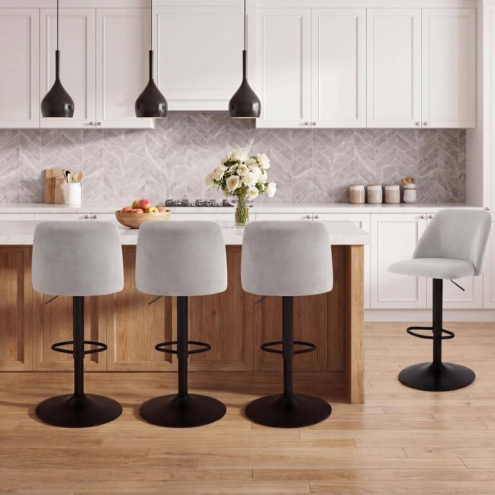 25 in. Adjustable Swivel Gray Fabric Low Back Bar Stools with Black Metal Base(Set of 4) price history on PriceWatchPro