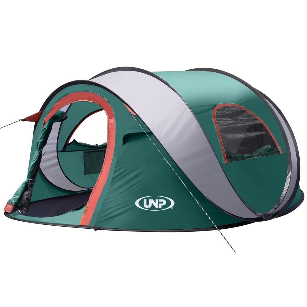 8 ft. x 3 ft. Green Polyester Pop up Camping Tent 3 Person Shade Tents 2 Doors for Camping Hiking with Carrying Bag AS 738 The Home Depot