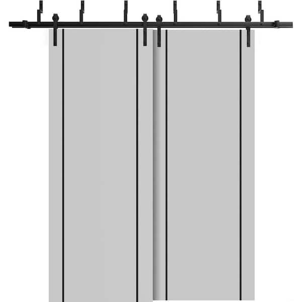 Sartodoors 48 in. x 96 in. 2 Panel Matte Grey Solid Wood with Honeycomb Sliding Barn Door with Hardware Kit